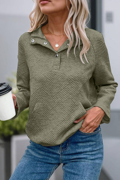 Textured Knit Buttoned Sweatshirt