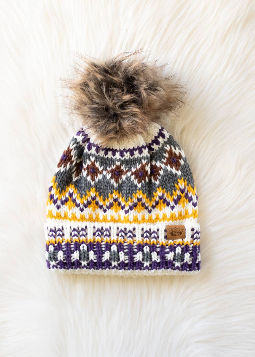 Pom Hat - White, Purple & Gold