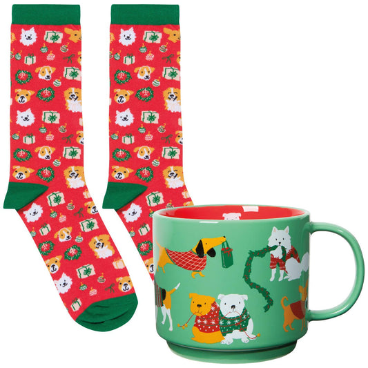 Holiday Hounds Christmas Mug and Socks Set