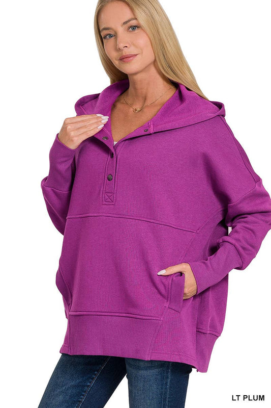 HALF BUTTON HOODIE PULLOVER (S, L)