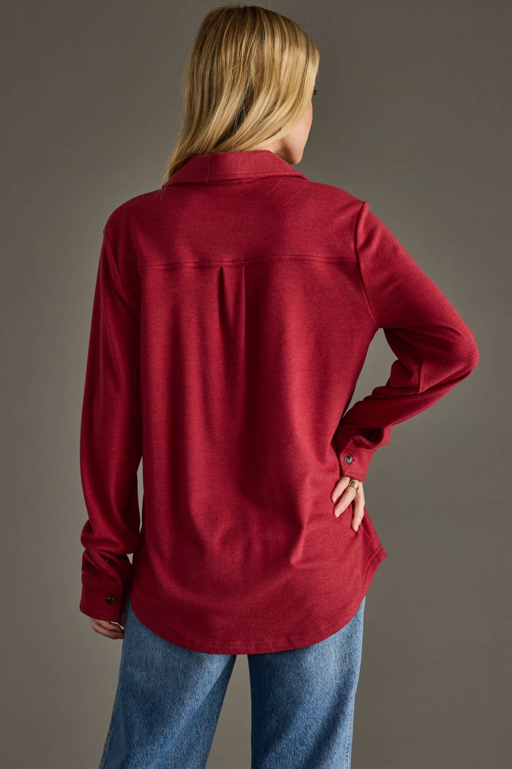 Super Soft Button Up - Heather Red