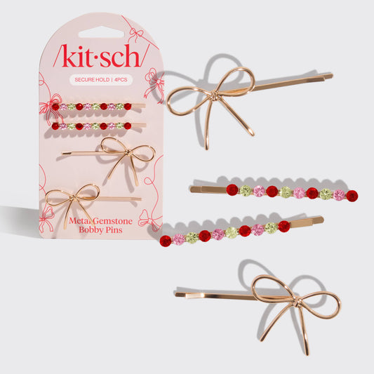 Gemstone and Bow Bobby Pins 4pc Set