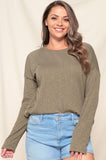 ROUND HEM WIDE KNIT TOP - MOSS GREEN