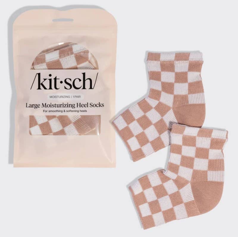 Large Moisturizing Heel Socks - Terracotta Checker