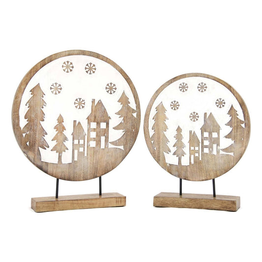 Set of 2 Round Winter Scene Stands