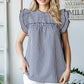 Plaid Top with Ruffled Sleeve - Black
