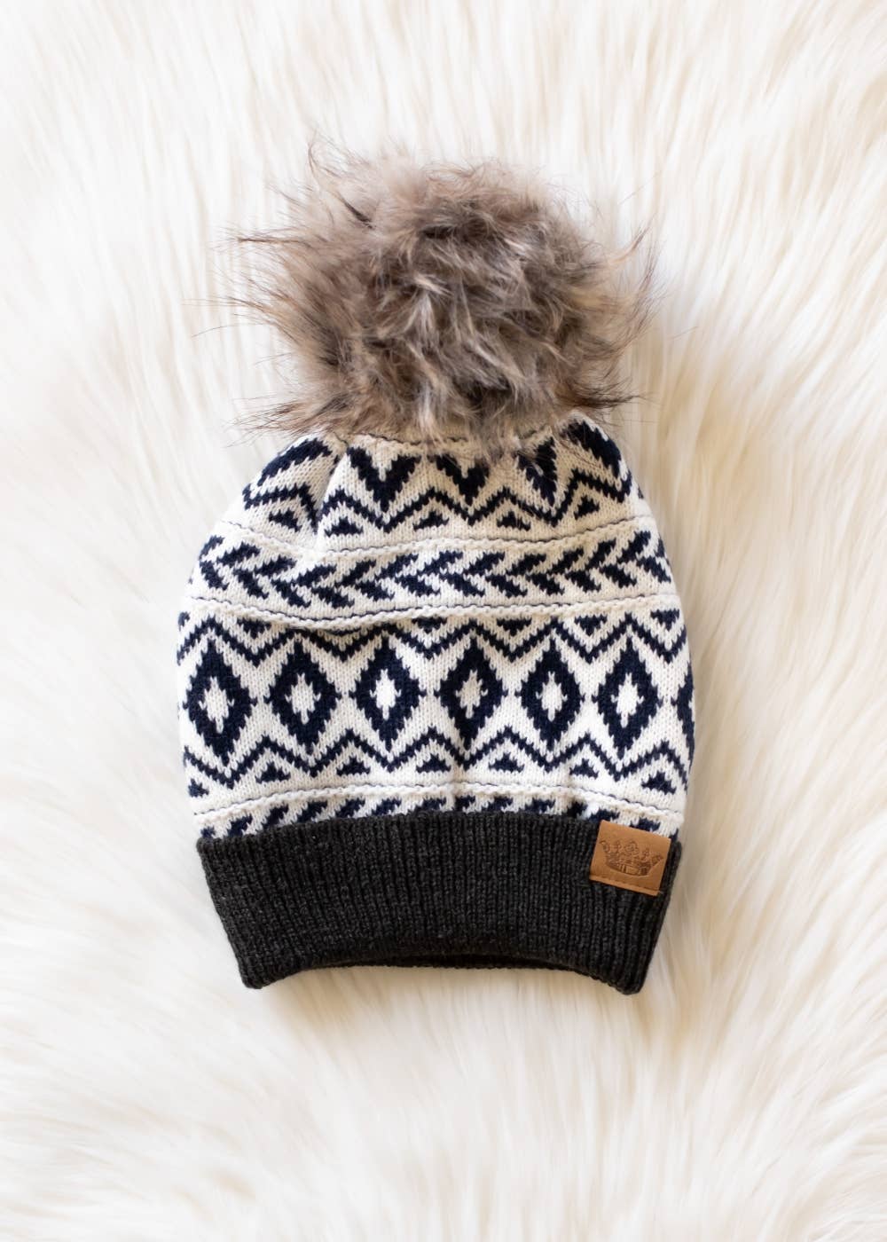 Pom Hat - Ivory, Navy & Dk. Gray