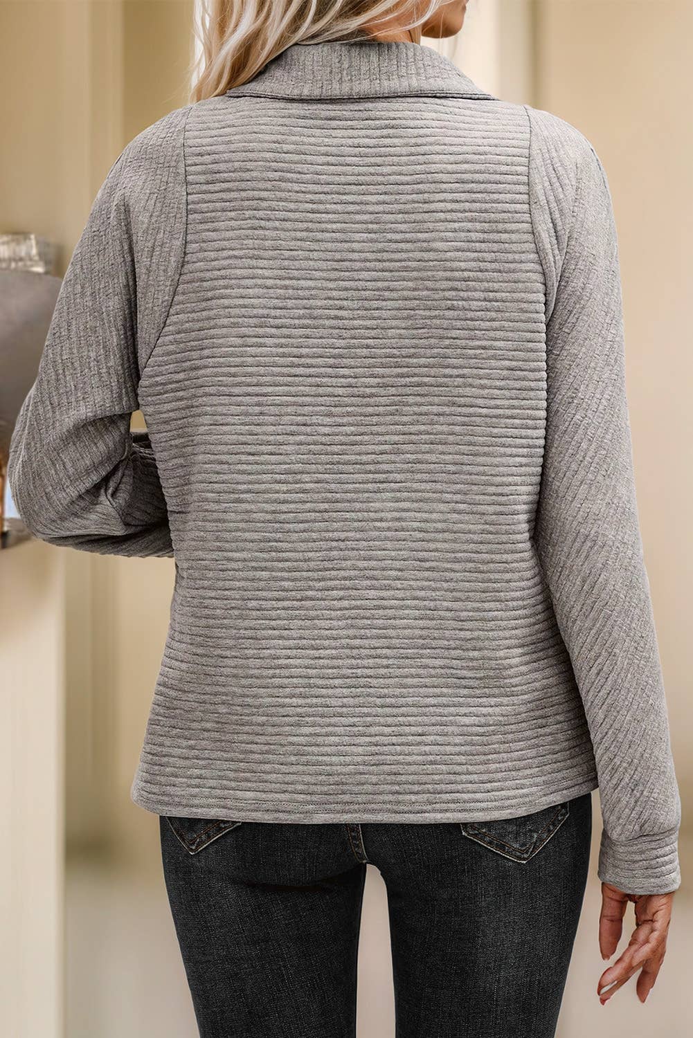 Textured Quarter-Zip Sweatshirt - Blossom Pink
