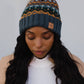 Dusty Blue & Multicolored Patterned Pom Hat