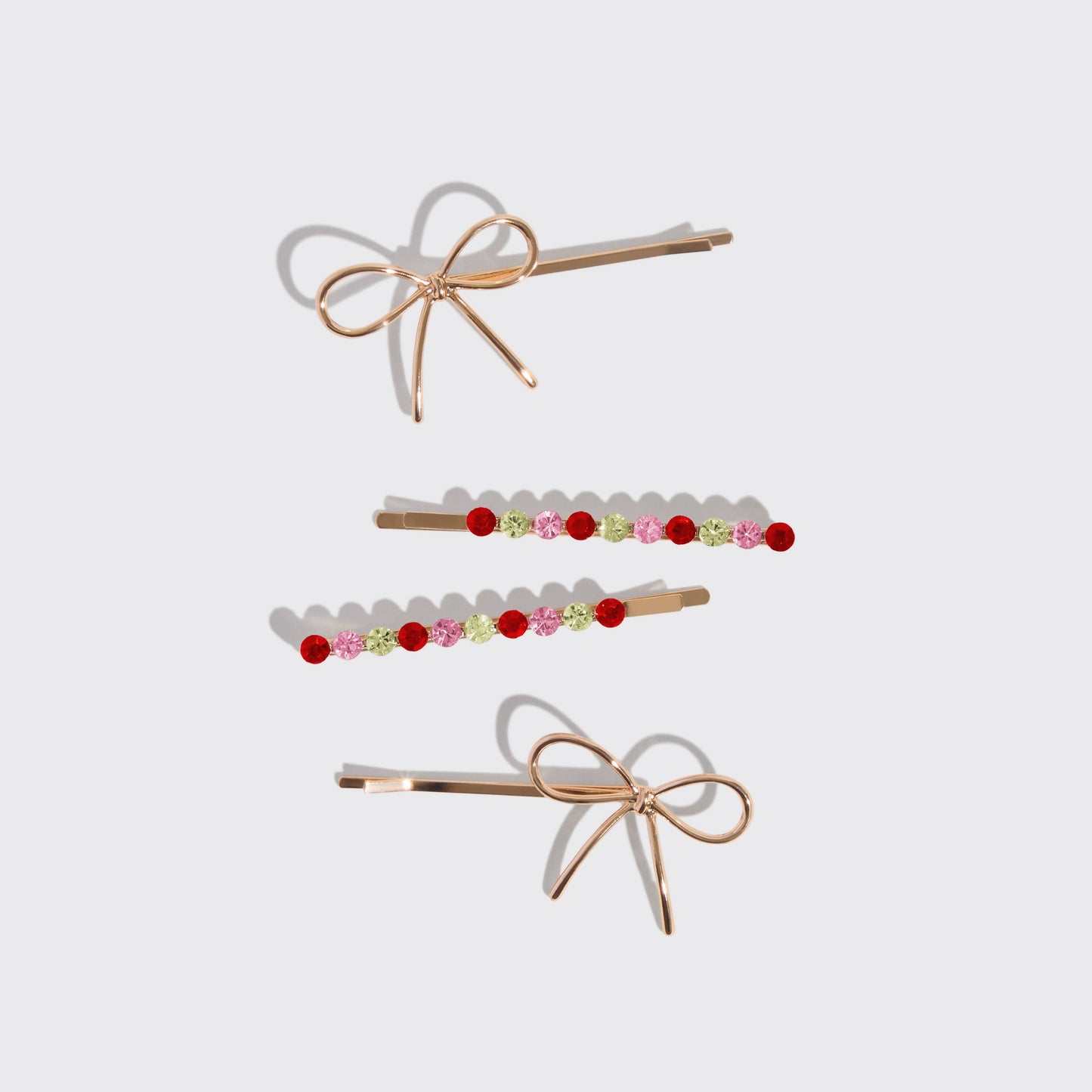 Gemstone and Bow Bobby Pins 4pc Set