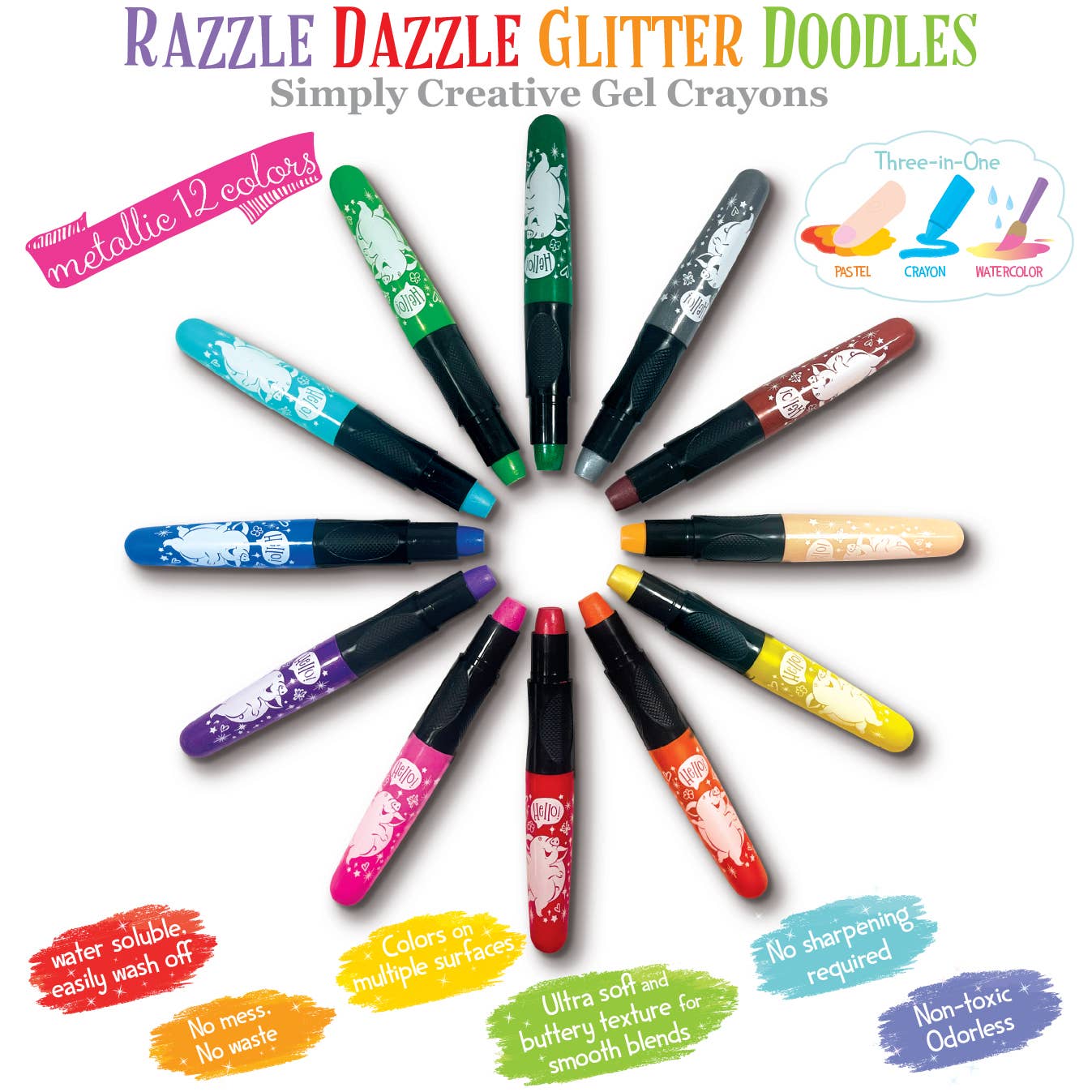 Mermaid Shimmer Glitter Doodle Twistable Gel Crayons