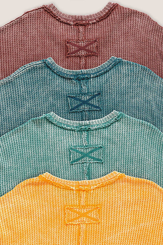 MUSTARD WAFFLE TOP (S-XL)