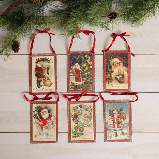 Vintage Santa Christmas Greetings Postcard Ornaments
