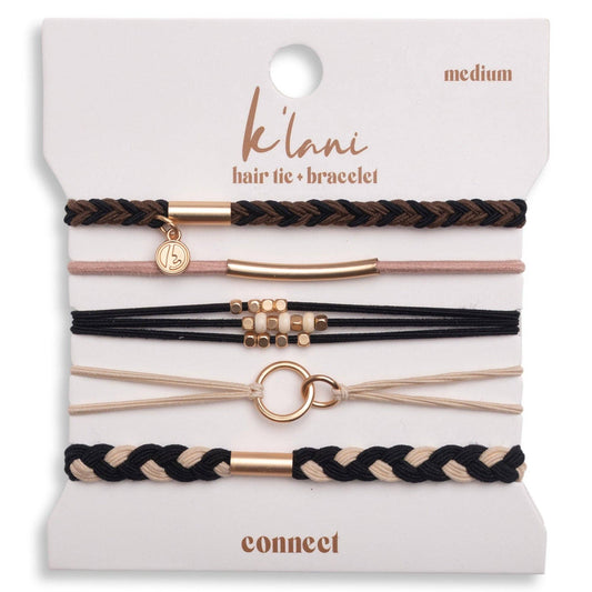 "Connect" Black & Cream with Gold Accent Hair Tie Bracelets