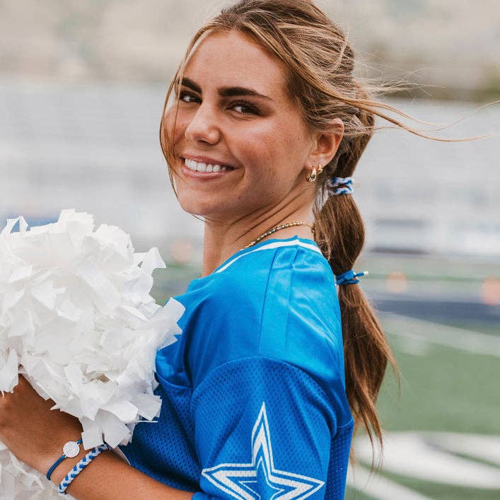 "Game Day" Blue & White Hair Tie Bracelets