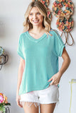 Teal Flowy Ribbed Top - Plus Size V-Neck