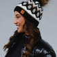 Black, White & Tan Patterned Pom Hat