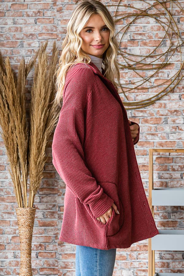 Burgundy Textured Button Down - Plus Top (3X)
