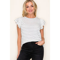 CREW NECK DOTTED STRIPE TOP