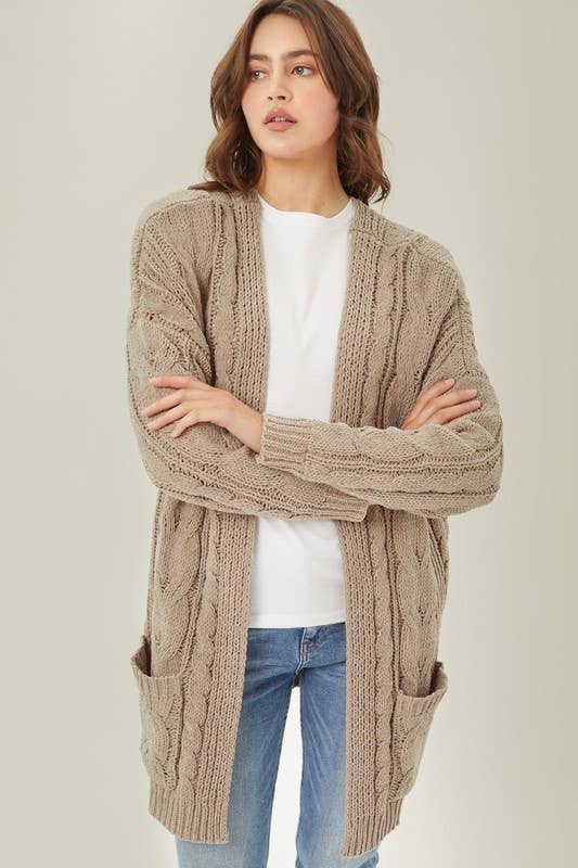 Chunky Cable Knit Cardigan - Black
