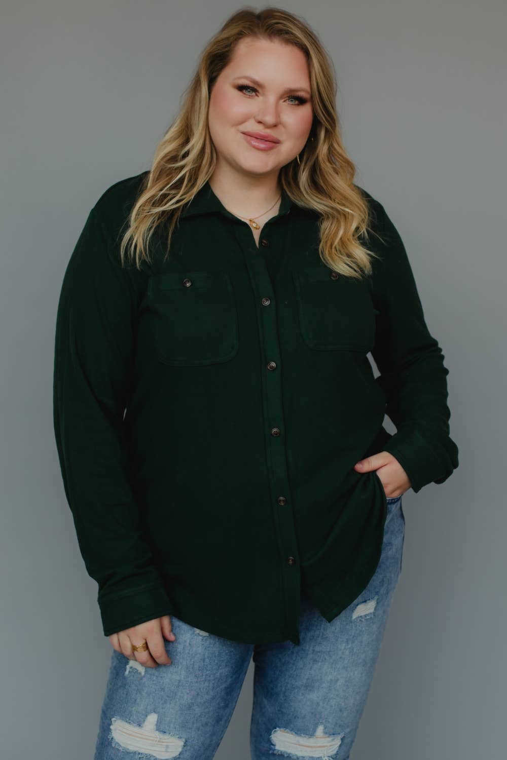 Hunter Green Super Soft Button Up (XXL)