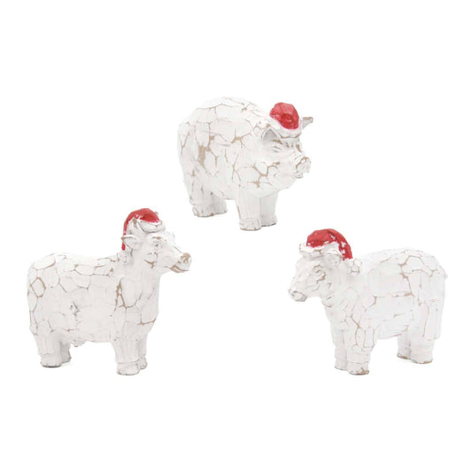 3 Assorted Resin Christmas Pig, Sheep, and Cow