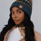 Dusty Blue & Multicolored Patterned Pom Hat