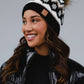 Black, White & Tan Patterned Pom Hat
