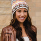 White & Multicolored Patterned Pom Hat