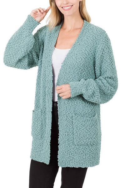 Popcorn Cardigan with Pockets - Blue Grey