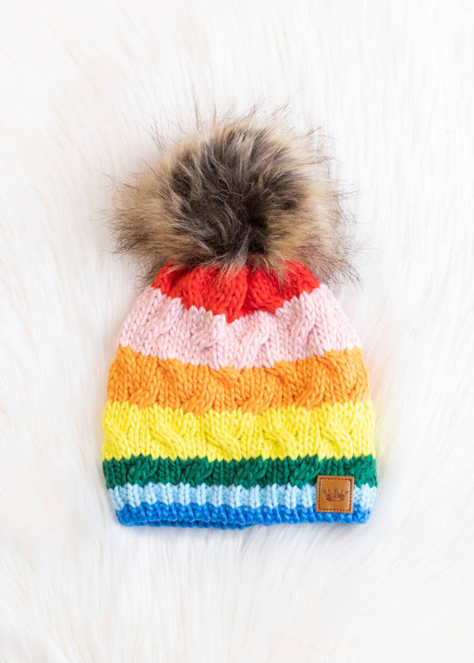 KIDS Rainbow Stripe w/ Pink Pom Hat