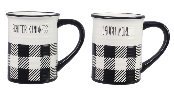 Ceramic Black and White Buffalo Plaid Mug