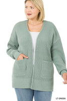 Waffle Cardigan Sweater (Plus) - Light Green